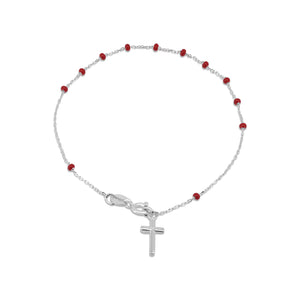 Lhb00069 Sterling Silver Rosary  Cross Bracelet Red Beads