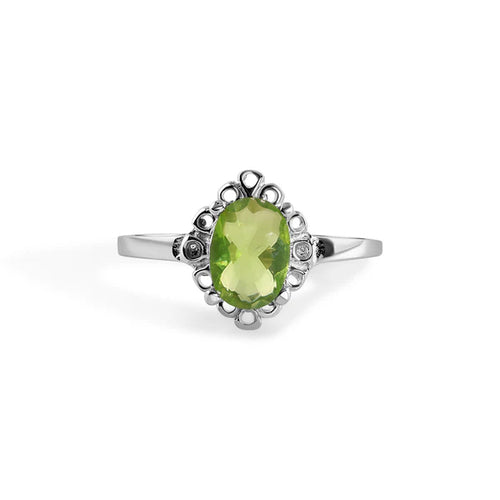 Lhr00009 Sterling Silver Oval Ring Assorted Colors Peridot/Emerald Green/Blue Sapphire