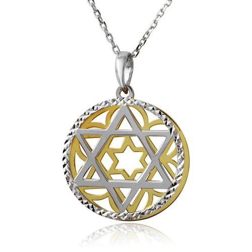 Lhn00009 Sterling Silver Gold Plated Necklace Star David Medalian