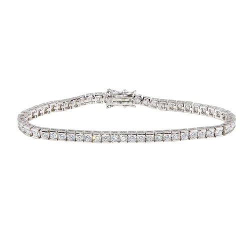 Lhb000109 Sterling Silver Tennis Bracelet Square Cz Stones