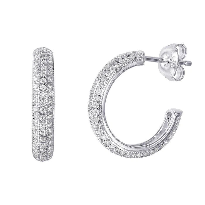 Lheg00029 Sterling Silver Pave Cz Hoop
