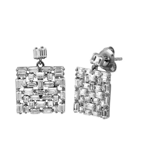 Lhe00099 Sterling Silver Earring Multi Brilliant Cz Square