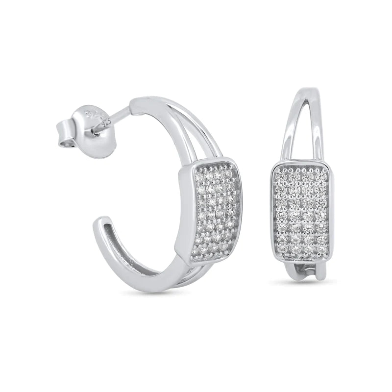 Lhe001269 Sterling Silver Earring Half Hoop Pave Cz