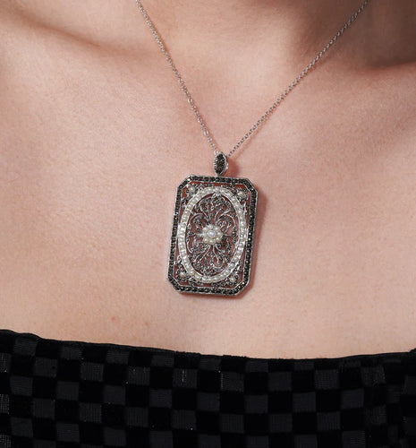 Lhp0141 Sterling Silver Pendant Vintage Victorian Pearl & Marcasite