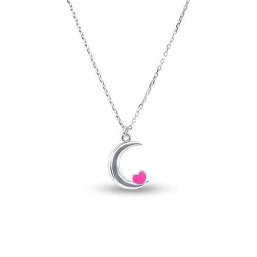 Lhp00180 Sterling Silver Moon Necklace Red Heart