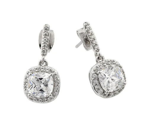 Lhe0430 Sterling Silver Earring Drop Square Cz