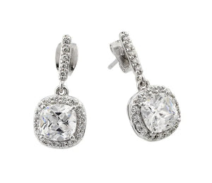 Lhe0430 Sterling Silver Earring Drop Square Cz
