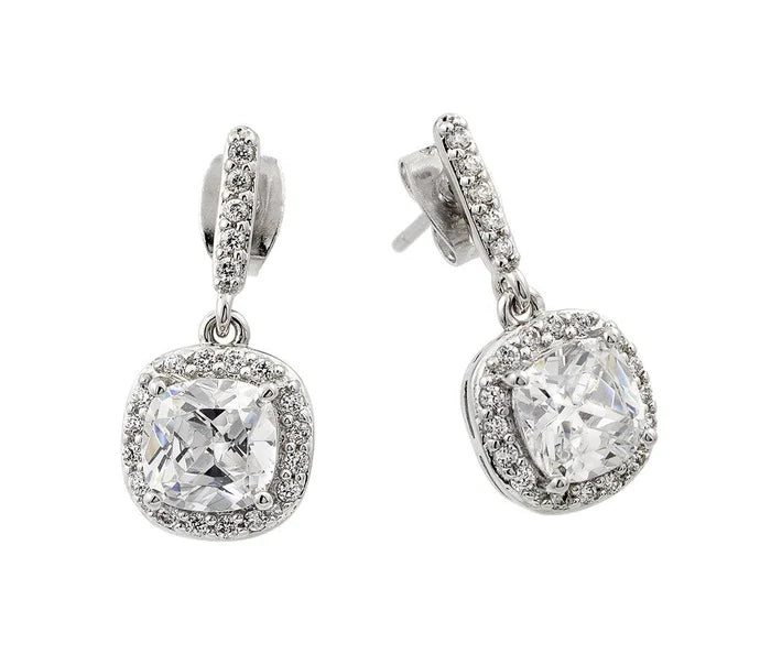 Lhe0430 Sterling Silver Earring Drop Square Cz