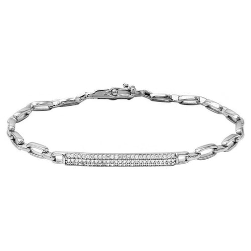 Lhb005329 Sterling Silver Bracelet Bar Cz Pave