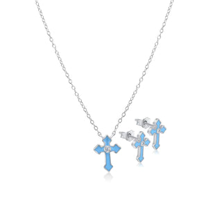 Lhset00551 Sterling Silver Blue Cross Set