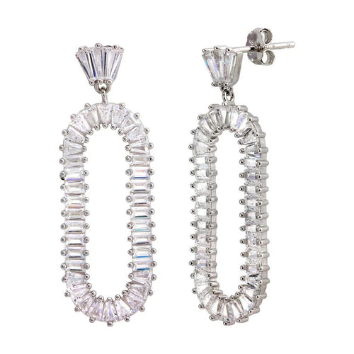 Lhe01208 Sterling Silver Long Drop Earring Baguette Stones