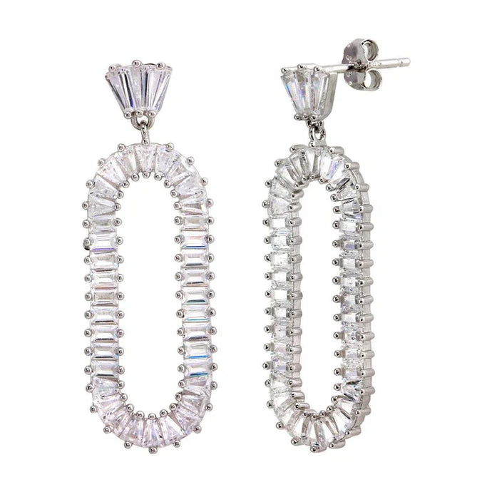 Lhe01208 Sterling Silver Long Drop Earring Baguette Stones