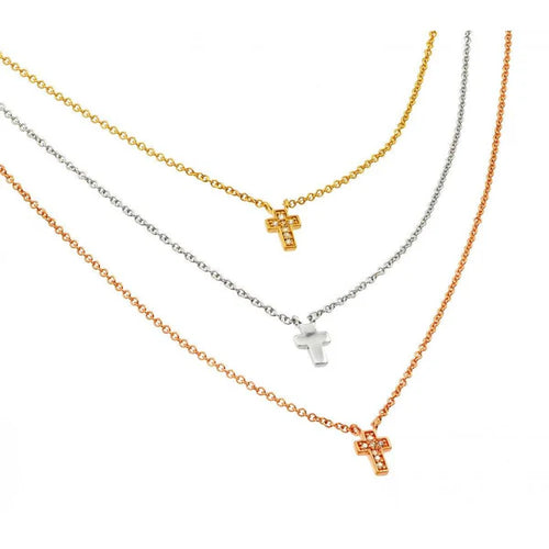 Lhn01403 Sterling Silver Cross Necklace 3 in 1 Gold/Rose Gold/Silver