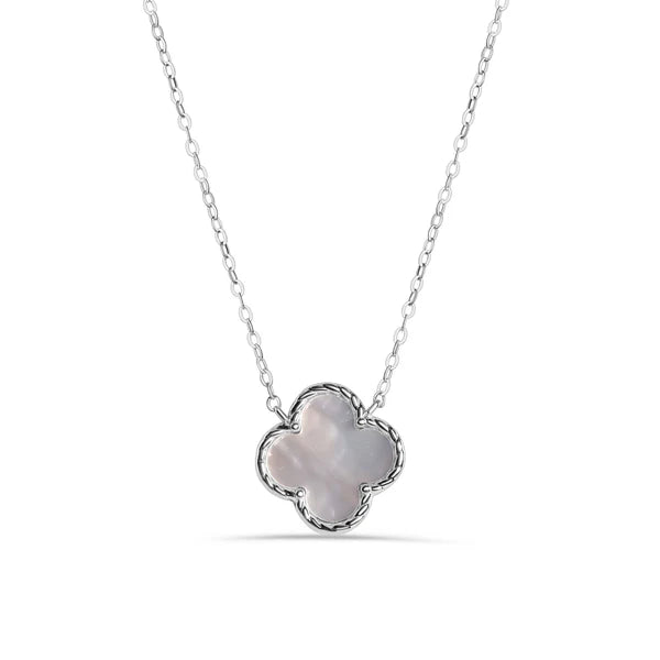 Lhn01860 Sterling Silver White Clover Necklace