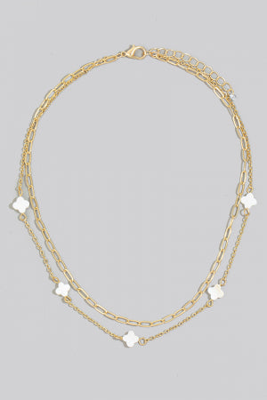 Lhn92851 Fashion Necklace Double Strand Clover Mother of Pearl