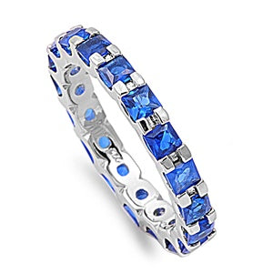 Lhr1045399 Sterling Silver Ring Sapphire Cz Rectangle Stones