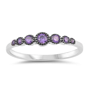 Lhr1055109 Sterling Silver Ring Graduated Sapphire Blue Cz 3 ColorsPink& Amethyst