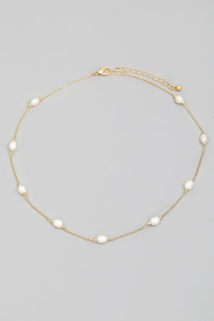 Lhn08049 Fashion Necklace Gold Chain Station Pearls