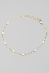 Lhn08049 Fashion Necklace Gold Chain Station Pearls