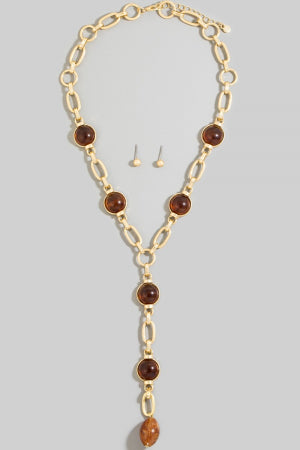Lhn101079 Fashion Necklace Y Drop Tortoise/white
