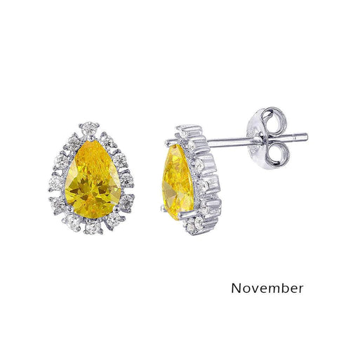 lhe01027* Sterling Silver Earring Tear Drop Topaz Cz