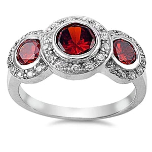 Lhr1034699 Sterling Silver Garnet Cz Ring 3 Stones