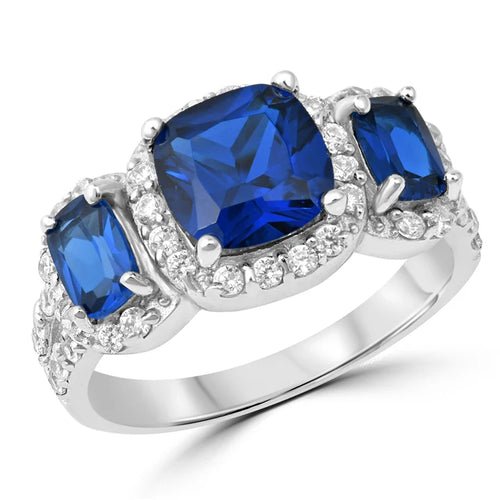 Lhr1036209 Sterling Silver Blue Sapphire Cz 3 Stones