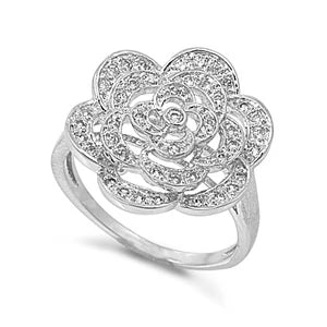 Lhr1036449 Sterling Silver Rose Flower Cz Ring