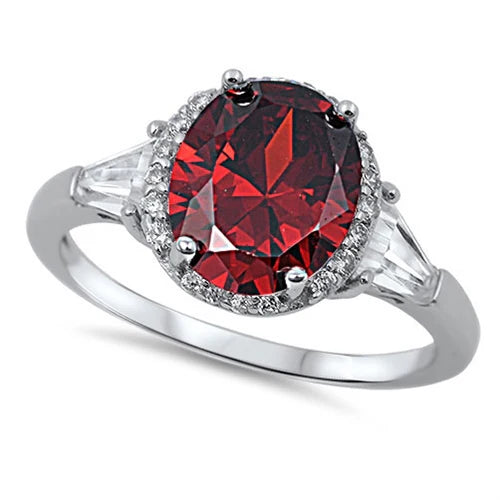Lhr1046499 Sterling Silver Garnet Cz Oval Ring