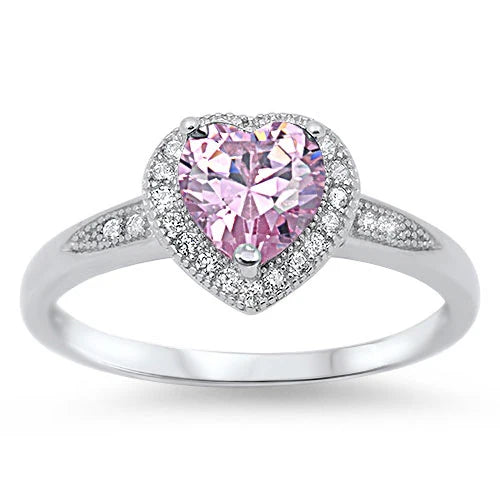 Lhr1047789 Sterling Silver Pink Heart Cz Ring