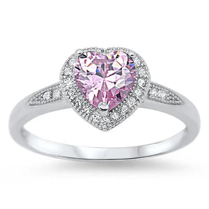 Lhr1047789 Sterling Silver Pink Heart Cz Ring