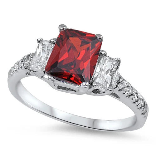 Lhr1048339 Sterling Silver Garnet Cz Rectangle Stone Ring