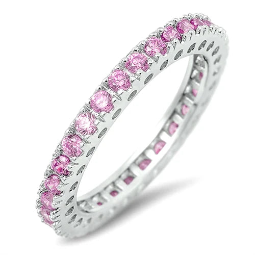 Lhr1051049 Sterling Silver Stackable Ring Round Pink Cz