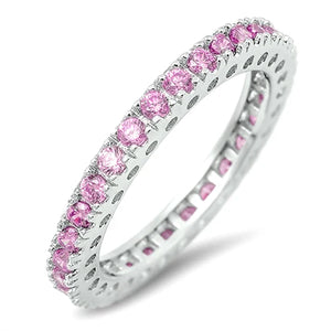 Lhr1051049 Sterling Silver Stackable Ring Round Pink Cz