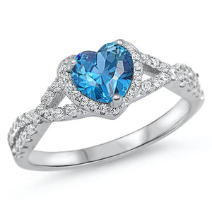 Lhr1051389 Sterling Silver Heart Blue Topaz Cz Ring Wave