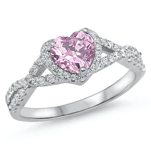 Lhr1051389 Sterling Silver Pink Cz Heart Ring Wave