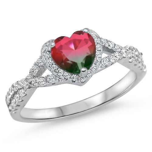 Lhr1051389  Sterling Silver Heart Ring Water Melon Tourmaline Cz