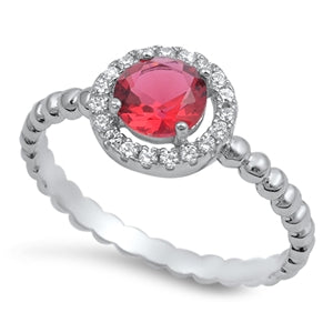 Lhr1054899 Sterling Silver Halo Ring Ruby Cz  Round