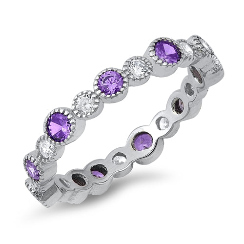 Lhr1054949 Sterling Silver Ring Band Amethyst Cz  Stones