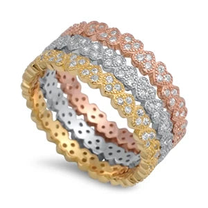Lhr1056689 Sterling Silver 3 Band Ring Gold,Silver,Rose Gold Hearts