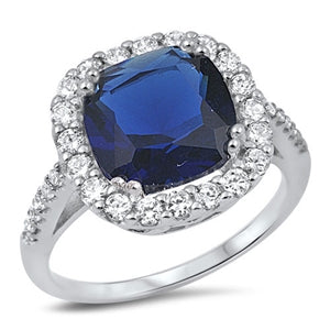 Lhr1056729 Sterling Silver Ring Sapphire Cz Square Round