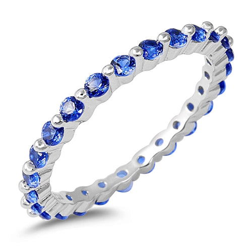 Lhr1057299 Sterling Silver Ring Band Sapphire Cz Stones