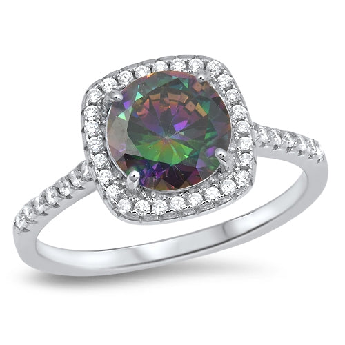 Lhr1060379 Sterling Silver Ring Rainbow Topaz Square Cz