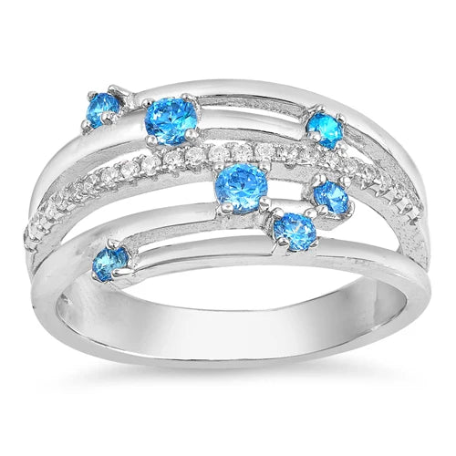 Lhr106569 Sterling Silver Multi Band Ring Blue Topaz Cz Stones
