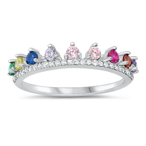 Lhr1069359 Sterling Silver Ring Multi Color Round Cz Stones