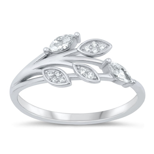 Lhr107349 Sterling Silver Ring Leaf Cz Stones