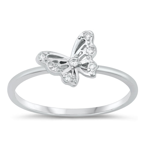 Lhr1073559 Sterling Silver Butterfly Ring Cz Stones