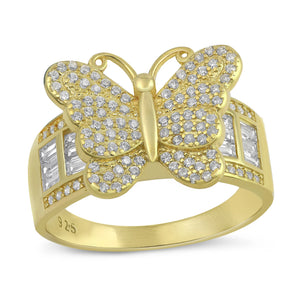 Lhr1074209 Sterling Silver Butterfly Ring Gold Plated Cz