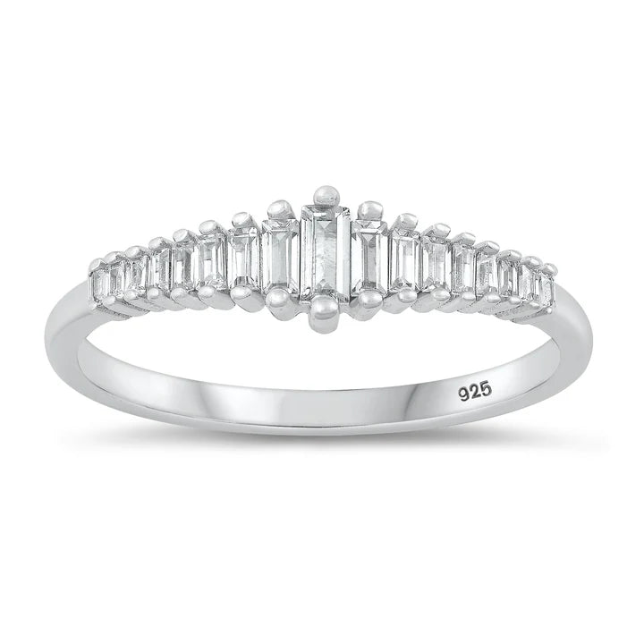 Lhr1074549 Sterling Silver Ring Baguette Cz Stones