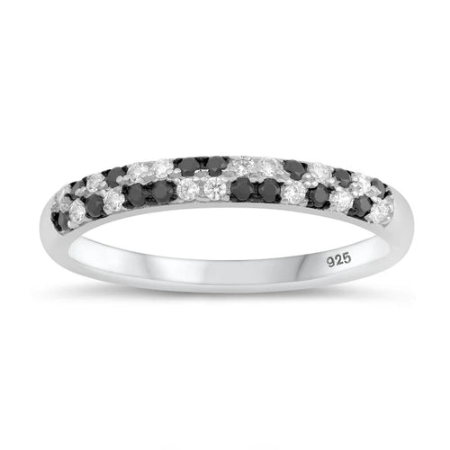 Lhr1074599 Sterling Silver Ring Pave Black & Clear Cz